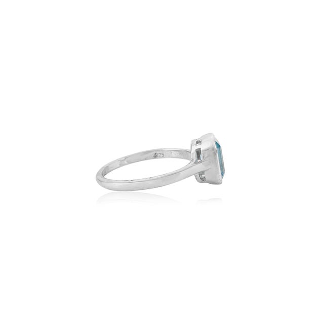Not Yet Made - Made To Order Classic Octagon Cut Blue Topaz Silver Stackable Ring in Bezel Setting - Size 8.5 For Sale - Image 5 of 9