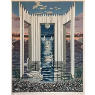 Frederick Phillips, Large Surrealist Photo Realist Silkscreen Lithograph Print Swan Dreams, c.1990 For Sale
