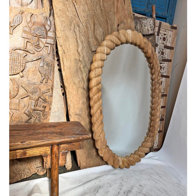 Wood Oval Teak Sanded Rope Mirror For Sale - Image 7 of 7