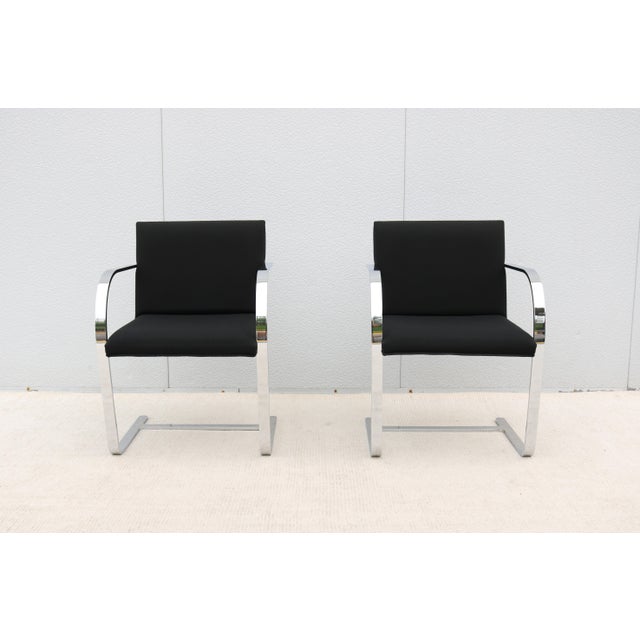 2010s Ludwig Mies Van Der Rohe Brno Flat Bar Chairs in Black Fabric by Gordon - A Pair For Sale - Image 5 of 18