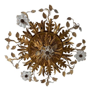 Flush Mount Maison Baguès Crystal Flowers Leaves Chandelier 15 Lights Signed For Sale