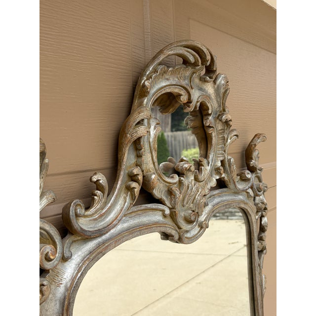 Large French Louis XV Rococo Silver Giltwood Mirror For Sale - Image 15 of 16