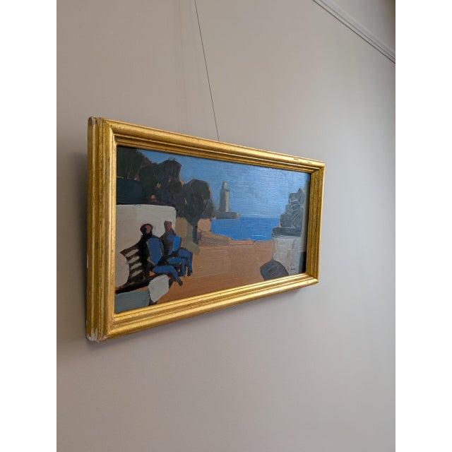 Mid-Century Modern 'Seaside Conversation' Vintage Coastal Landscape Oil Painting by Swedish Artist Eric Elfvén (1921–2008), Framed For Sale - Image 4 of 10