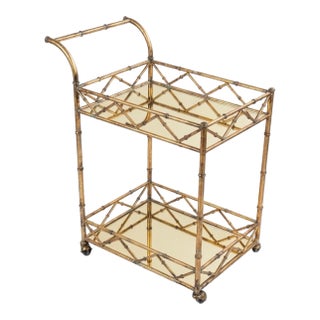 1980s Bespoke Gilt Faux Bamboo Bar Cart Style of Maison Bagues - Newly Painted For Sale