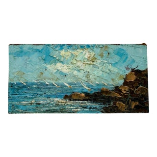 Vintage Italian Impasto Seascape Painting Sienna Italy Abstract Coastal Art on Board Small Art For Sale