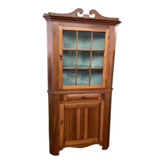Antique American 2 Part Corner Cupboard Mid 19th Century For Sale
