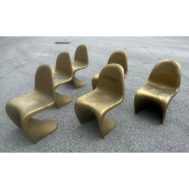 Postmodern Postmodern Gold Plastic Side Chairs in the Style of Verner Panton From Vitra, 1990s For Sale - Image 3 of 10