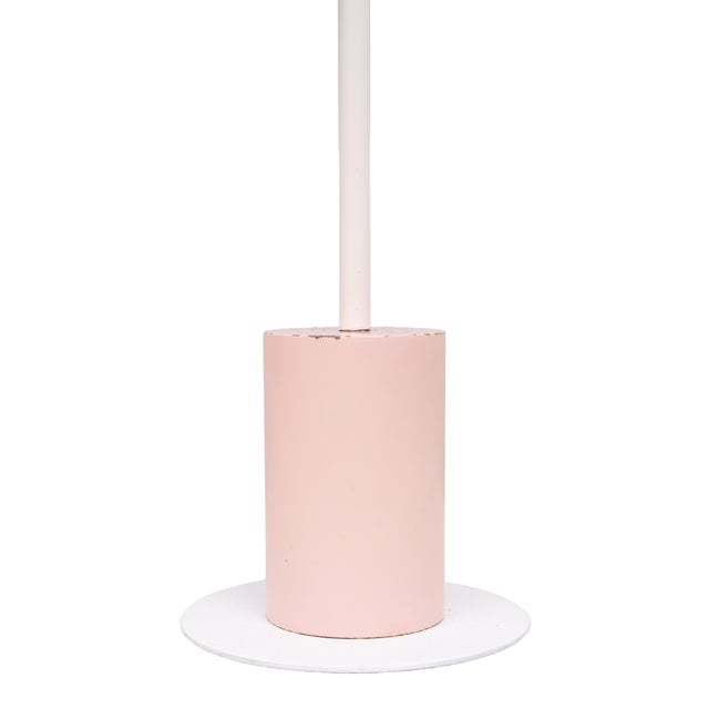 Sweet little Memphis style pink and Grey lacquered 'Piccolo' side table with a heavy weighted steel base, designed by...