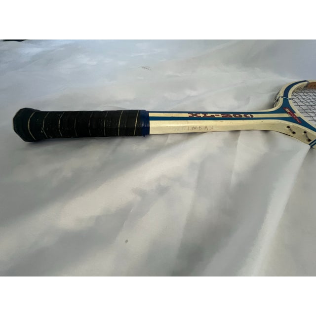 White Vintage C1970s Garcia Xl-200 White and Blue Wooden Tennis Racket For Sale - Image 8 of 12