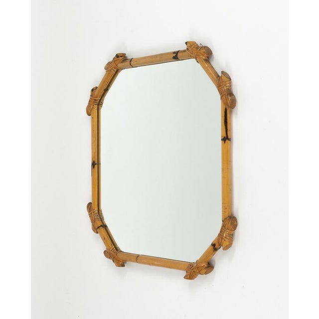 Mid-Century Bamboo and Rattan Wall Mirror in the style of Vivai del Sud, Italy, 1970s For Sale - Image 9 of 13