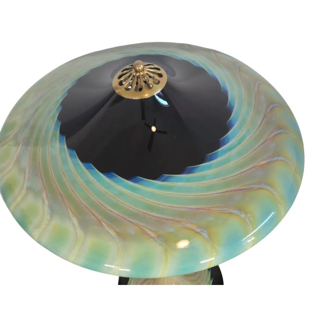 Glass Late 20th Century Joseph Clearman Signed Blown Glass Art Nouveau Style Table Lamp, Swallowtail Studio For Sale - Image 7 of 18