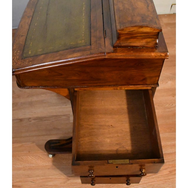Rare 1870s Antique Victorian Burl Walnut & Leather Surface Davenport Writing Desk For Sale - Image 13 of 18