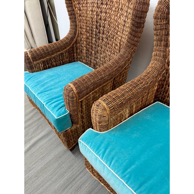 Rattan Wingback Mid 20th Century Chairs, Pair For Sale - Image 9 of 12