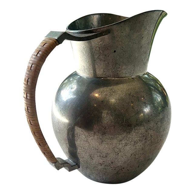 Just Andersen Model 2197 Pewter Pitcher With Woven Handle For Sale