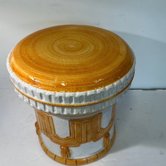 Hollywood Regency 1970s Ceramic Footstool With Tassel Design For Sale - Image 3 of 6