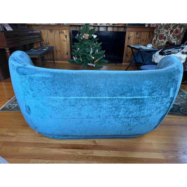 Mid-Century Modern Danish Modern Velvet Settee/Loveseat For Sale - Image 3 of 5