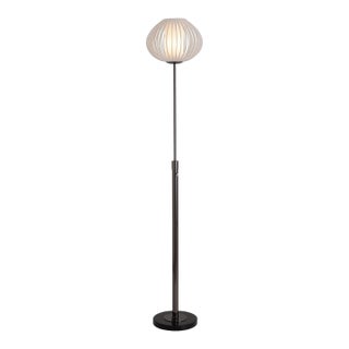 Nova of California Bloom Torchiere Floor Lamp, 1970s - Black Nickel, Black Marble Base, White Satin Shade, Dimmer For Sale