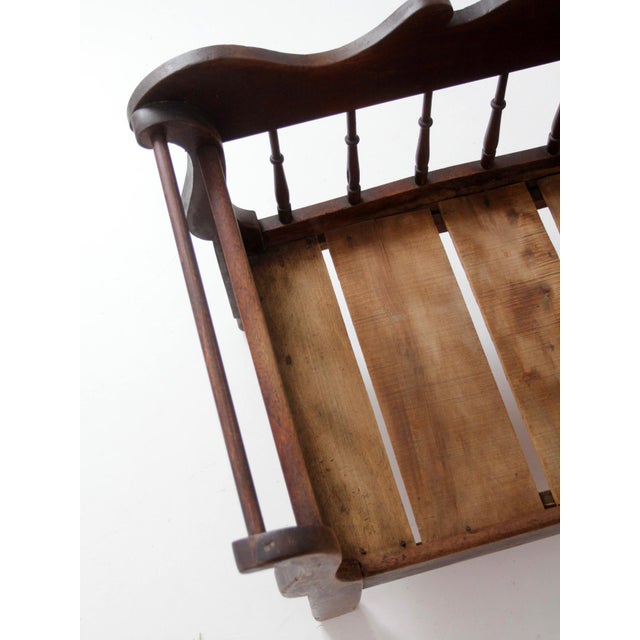 Antique 19th Century Wooden Spindle Back Bench With Scalloped Crest Rail For Sale - Image 11 of 18