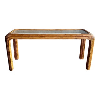 Vintage 1970s Pencil Reed Waterfall Console Table With Glass Top For Sale