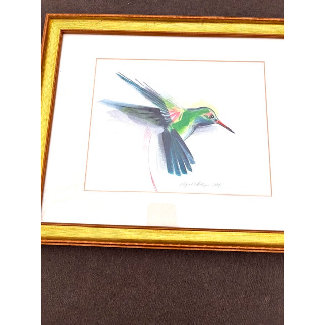 1990s 1990s Original Framed Watercolors of Hummingbirds Signed, a Pair For Sale - Image 5 of 12