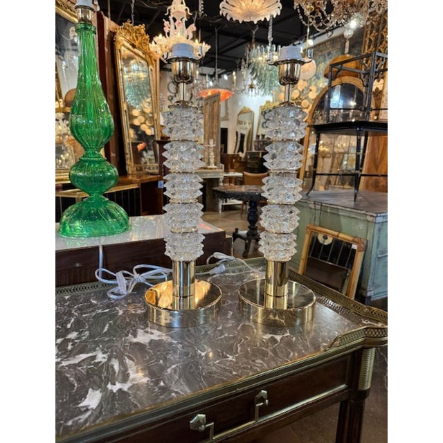 Metal Rostri Murano Glass Lamps - a Pair For Sale - Image 7 of 7