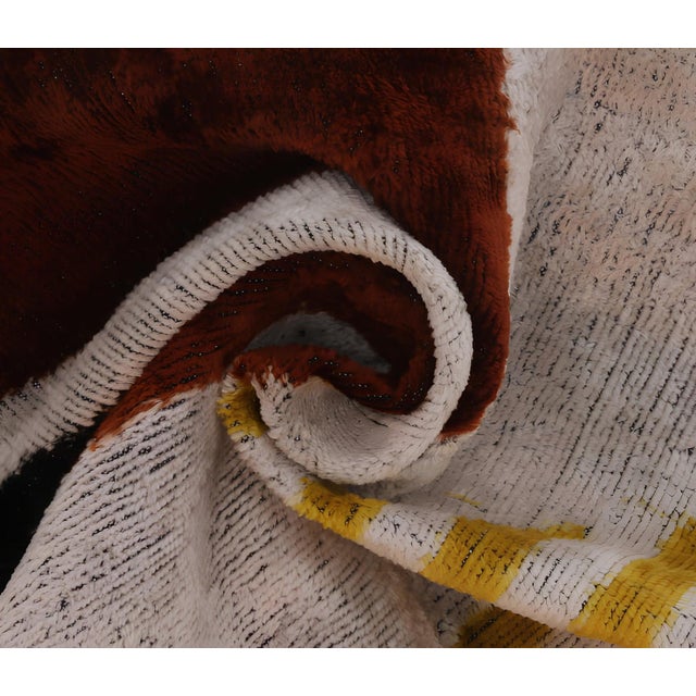 Handmade Silk Velvet Geometric Throw Pillow, Black, Gold, and Rust Brown Modern Design With Down Feather Insert For Sale In San Francisco - Image 6 of 9