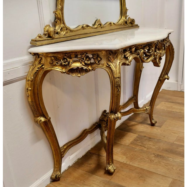 Italian Marble Top Console Table and Mirror Set, 1890s, Set of 2 For Sale - Image 5 of 13