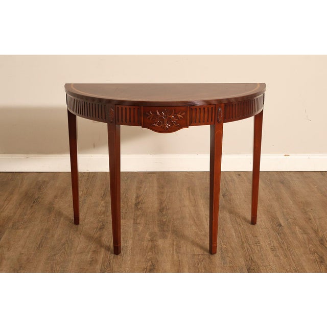 Custom Mahogany Inlaid Demilune Console Table For Sale - Image 14 of 18