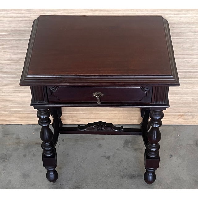 1940s 20th Pair of Spanish Carved Nightstands With Drawer For Sale - Image 5 of 10