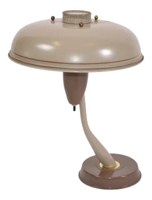 1950s Mid-Century Modern Space Age Brown Metal & Brass Flying Saucer Desk Table Lamp