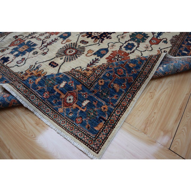 Handmade Aqcha Afghan Tribal Rug – 6'2" X 8'11" – Wool, Vegetable Dyed, Geometric Design For Sale - Image 6 of 8