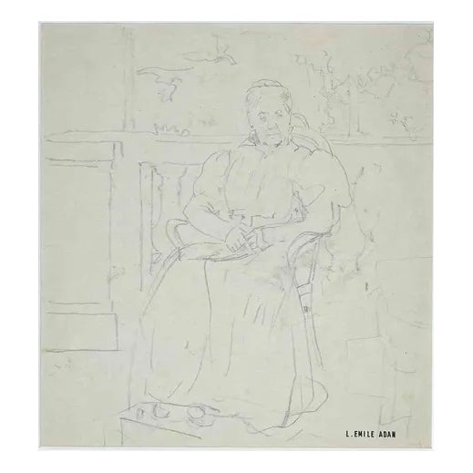 Louis Emile Adan, Portrait of a Lady on a Terrace, Original Drawing, 1930s For Sale