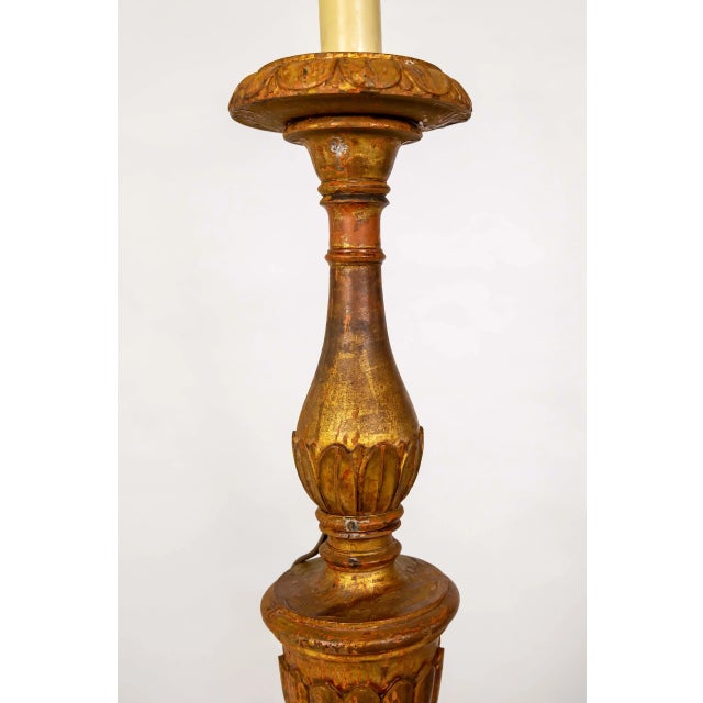 Wood Early 20th Century Large Neoclassical Carved Gilt Wood Lamps - Pair For Sale - Image 7 of 12