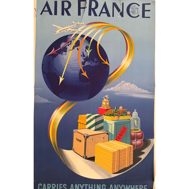 Vintage Air France advertising poster designed by Alph Dehedin, featuring a striking mid-century composition celebrating...