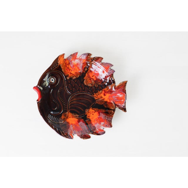 Mid 20th Century Vallauris French Pottery Fish Platter in Orange and Brown Glaze For Sale - Image 14 of 16