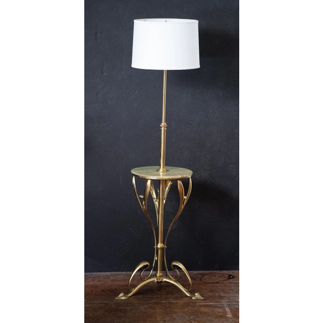 Art Nouveau Floor Lamp of Brass With Table Top of Green Onyx Marble From France For Sale - Image 12 of 13