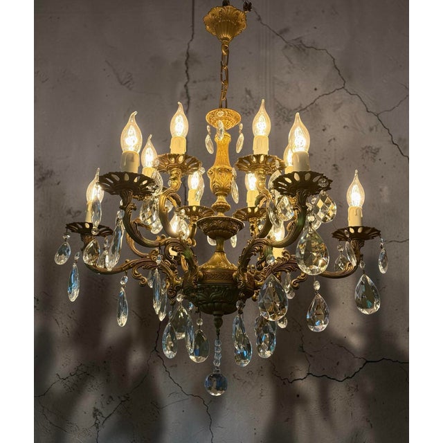 Antique fire-gilded 12-light crystal chandelier – louis xv / rococo style, ca. 1900–1930 impressive and richly executed...