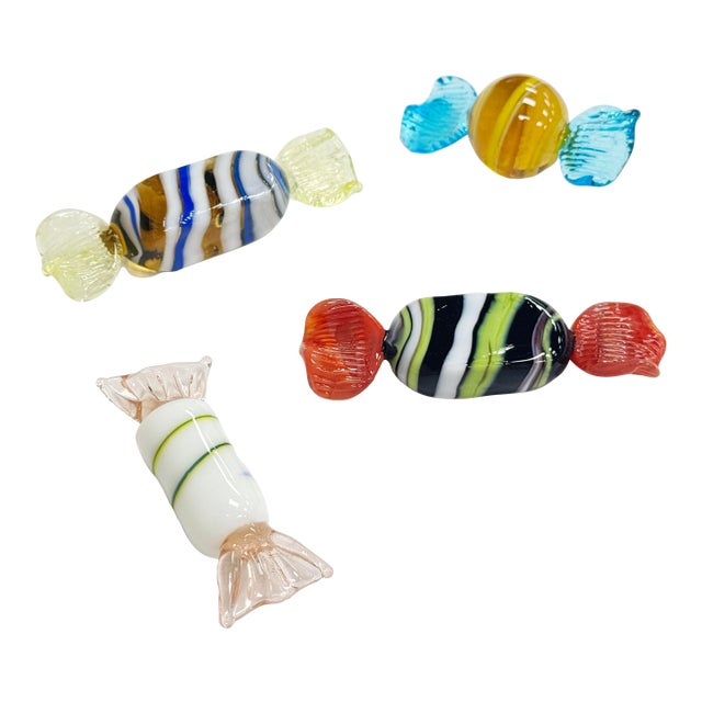 Vintage Murano Style Blown Glass Wrap Candies, S/4 For Sale
