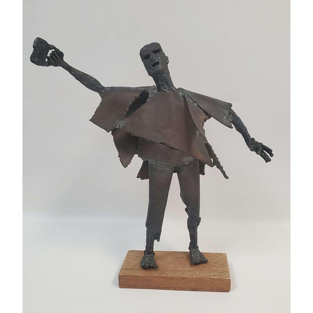 Vintage Brutalist Modernist Welded Steel Figural Sculpture, Signed For Sale - Image 4 of 17