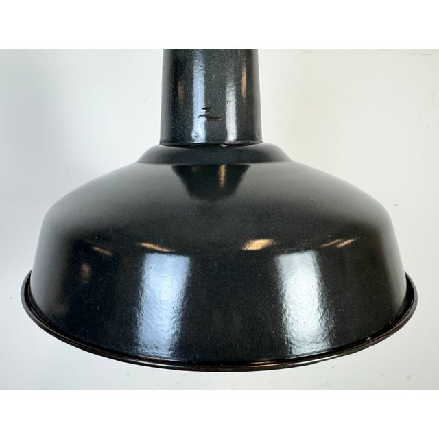 Industrial French Dark Grey Enamel Factory Pendant Lamp, 1960s For Sale - Image 4 of 17