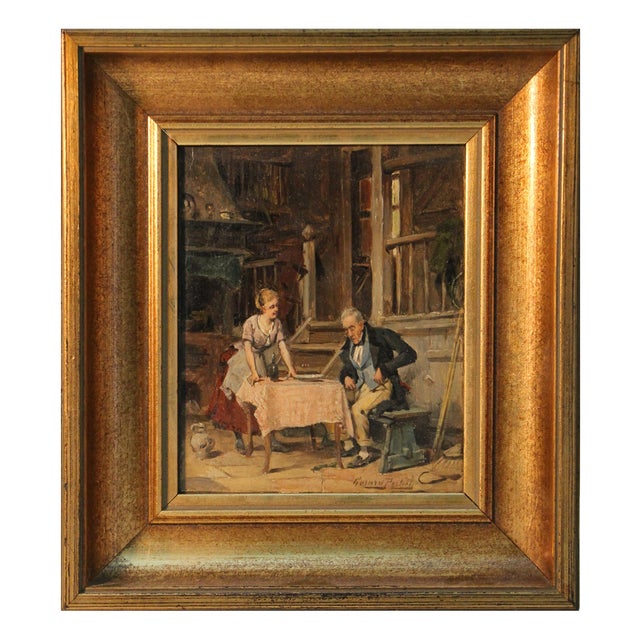 Gerard Portielje, Tavern Interior Scene, 19th Century, Oil on Wood, Framed For Sale