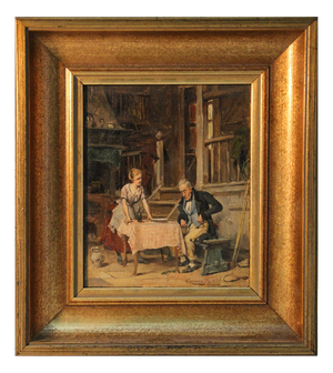 Gerard Portielje, Tavern Interior Scene, 19th Century, Oil on Wood, Framed