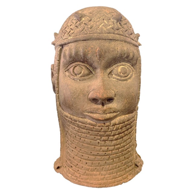 African Vintage Large Ife Clay / Terracotta King Oba Head Edo People Nigeria African 13" H For Sale - Image 3 of 11