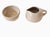 Russel Wright Oneida MCM style linen white stoneware stacking creamer and sugar set. The creamer sits on top of the sugar...