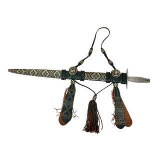 Mandinka Ceremonial Sword With Decorated Green Leather Scabbard West Africa 1950 For Sale