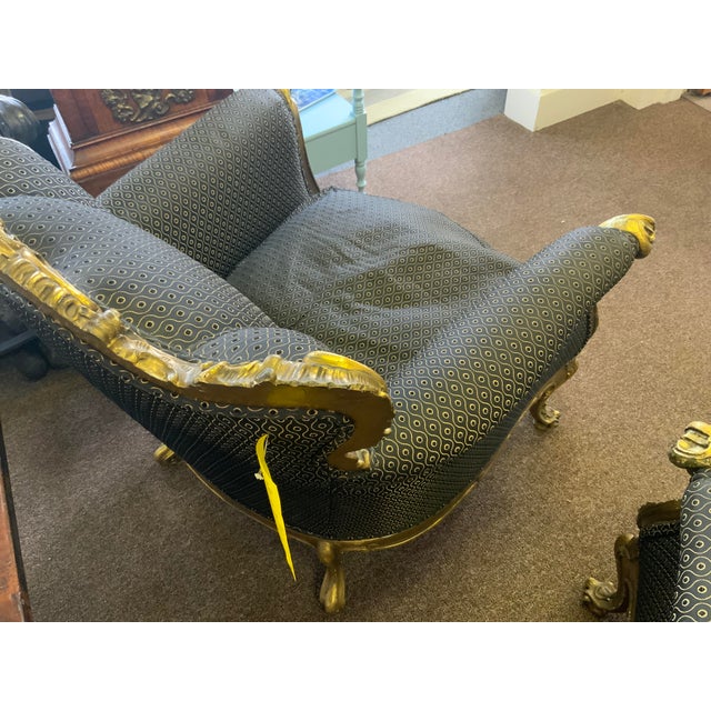Circa 1900’s Pair of Carved and Gilt Rococo Bergere Chairs For Sale - Image 9 of 14