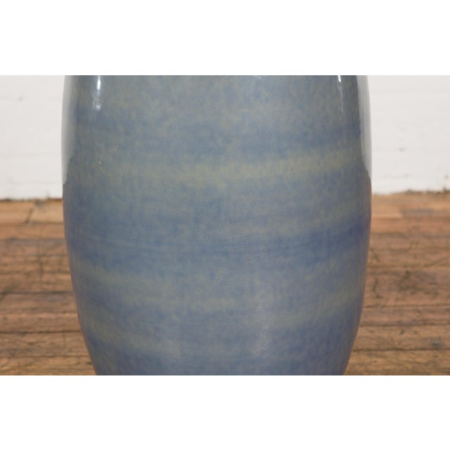 Artisan Made Prem Collection Tall Blue Glazed Vase with Striated Motifs For Sale - Image 10 of 12