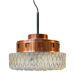 Space Age Copper and Crystal Ceiling Lamp from Orrefors, 1960s For Sale