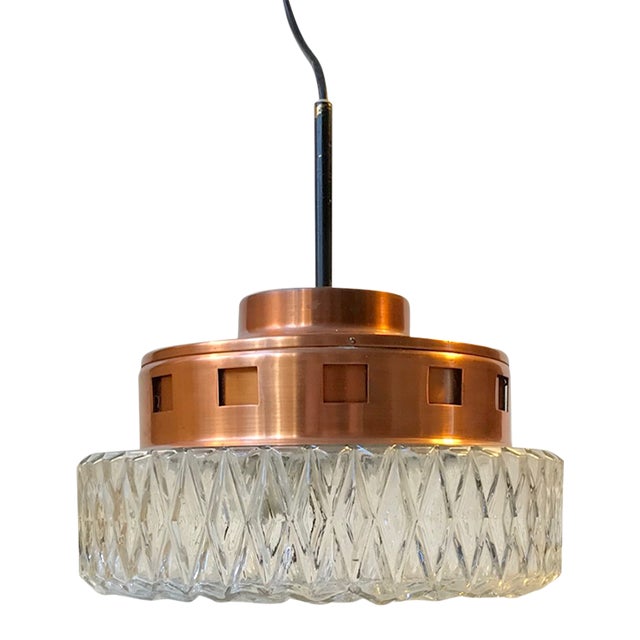 Space Age Copper and Crystal Ceiling Lamp from Orrefors, 1960s For Sale