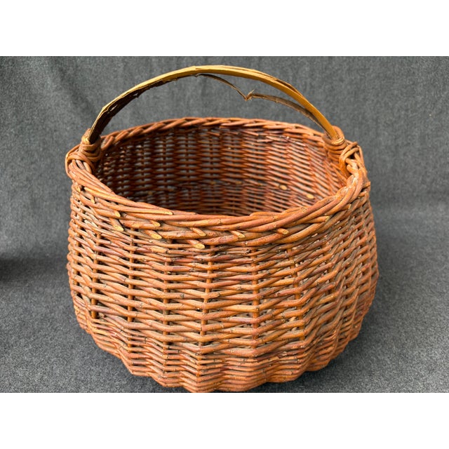 Large Antique Hand Woven Willow Gathering Basket Branch Handle For Sale - Image 17 of 17